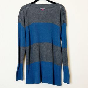 Vince Camuto Button Shoulder Stripe Pullover Top, Cool Dusk Size Medium
